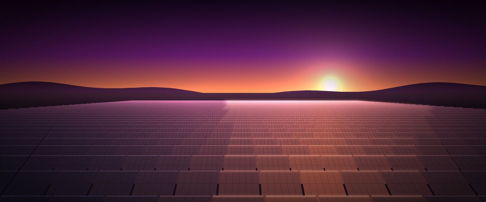 Campo de paneles solares al atardecer